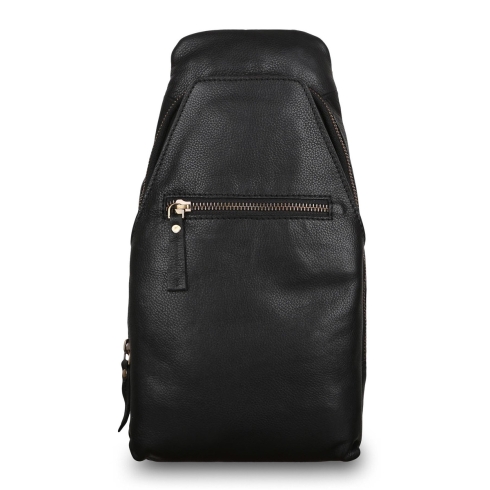 Однолямочный кожаный рюкзак черного цвета среднего размера Ashwood Leather M-53 Black